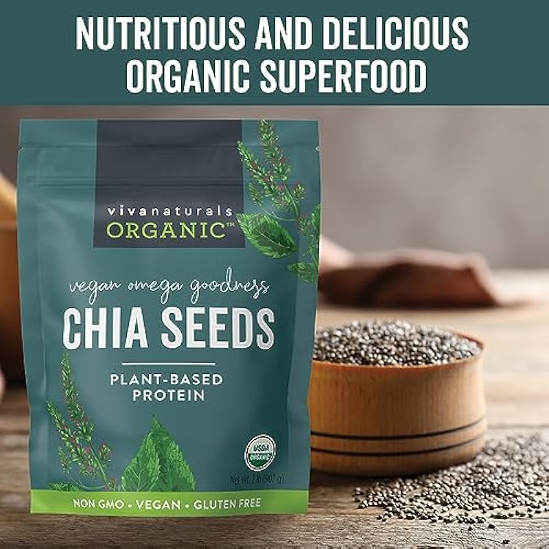 Viva Naturals Organic Chia Seeds PlantBased Omegas 3 and Vegan