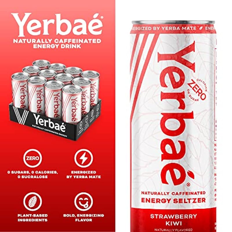 Yerbae Energy Seltzer Strawberry Kiwi, 0 Sugar, 0 Calories, 0 Carbs